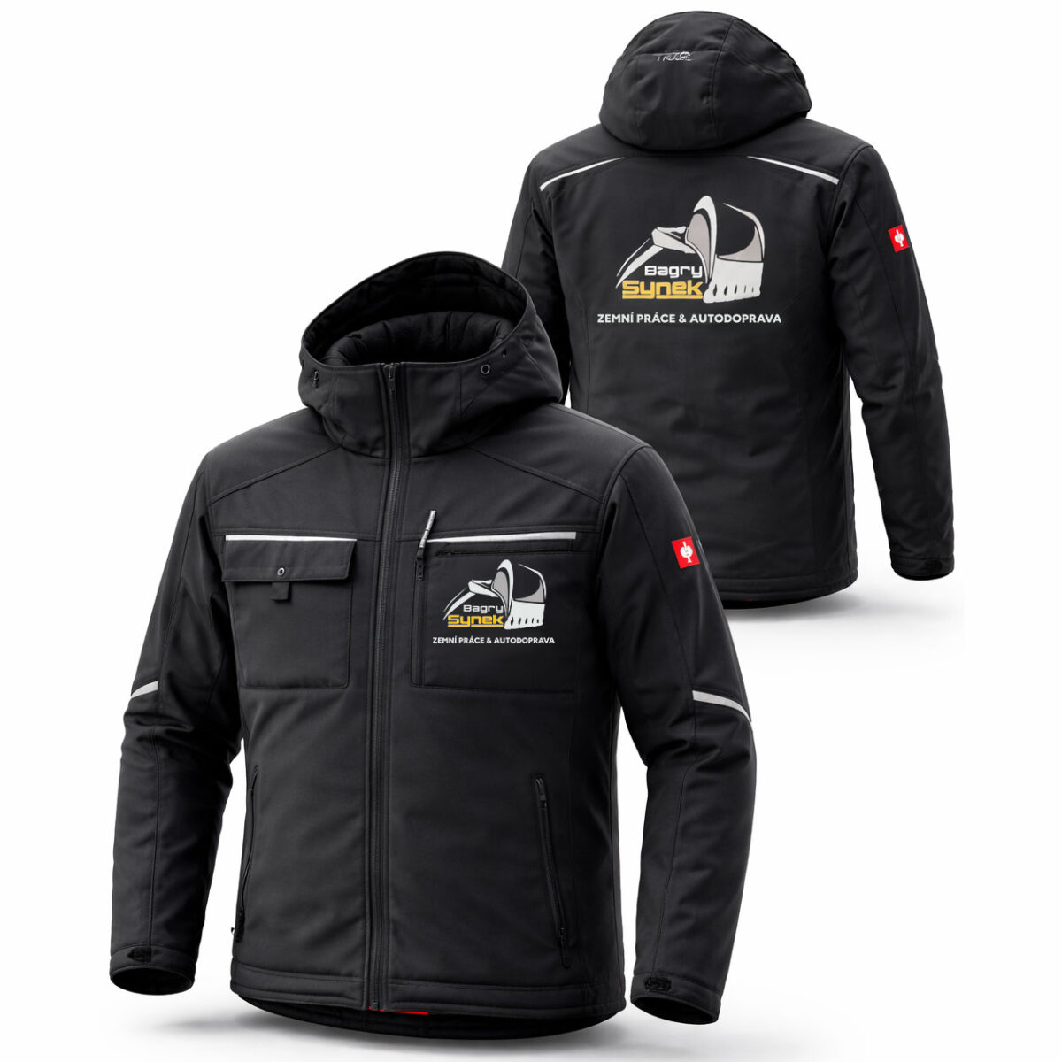 Kvalitní pracovní bunda Strauss a mikina Canis s odolným DTF potiskem. Ideální pro firmy, řemeslníky i reklamní textil. Zakázkový potisk loga.